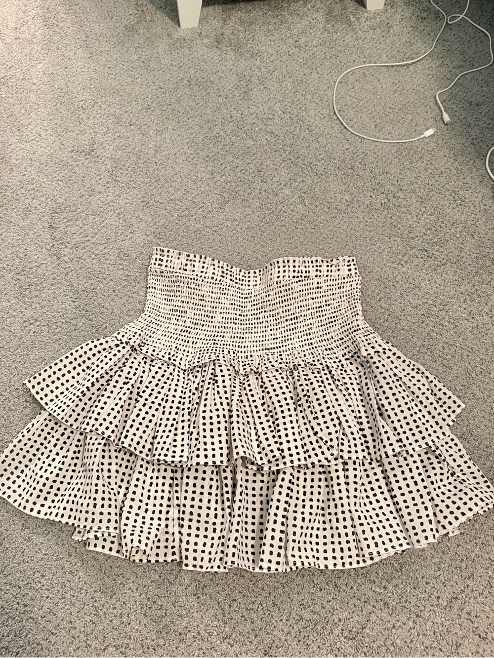 Smocked Tiered Polka Dot Mini Skirt - White/Black